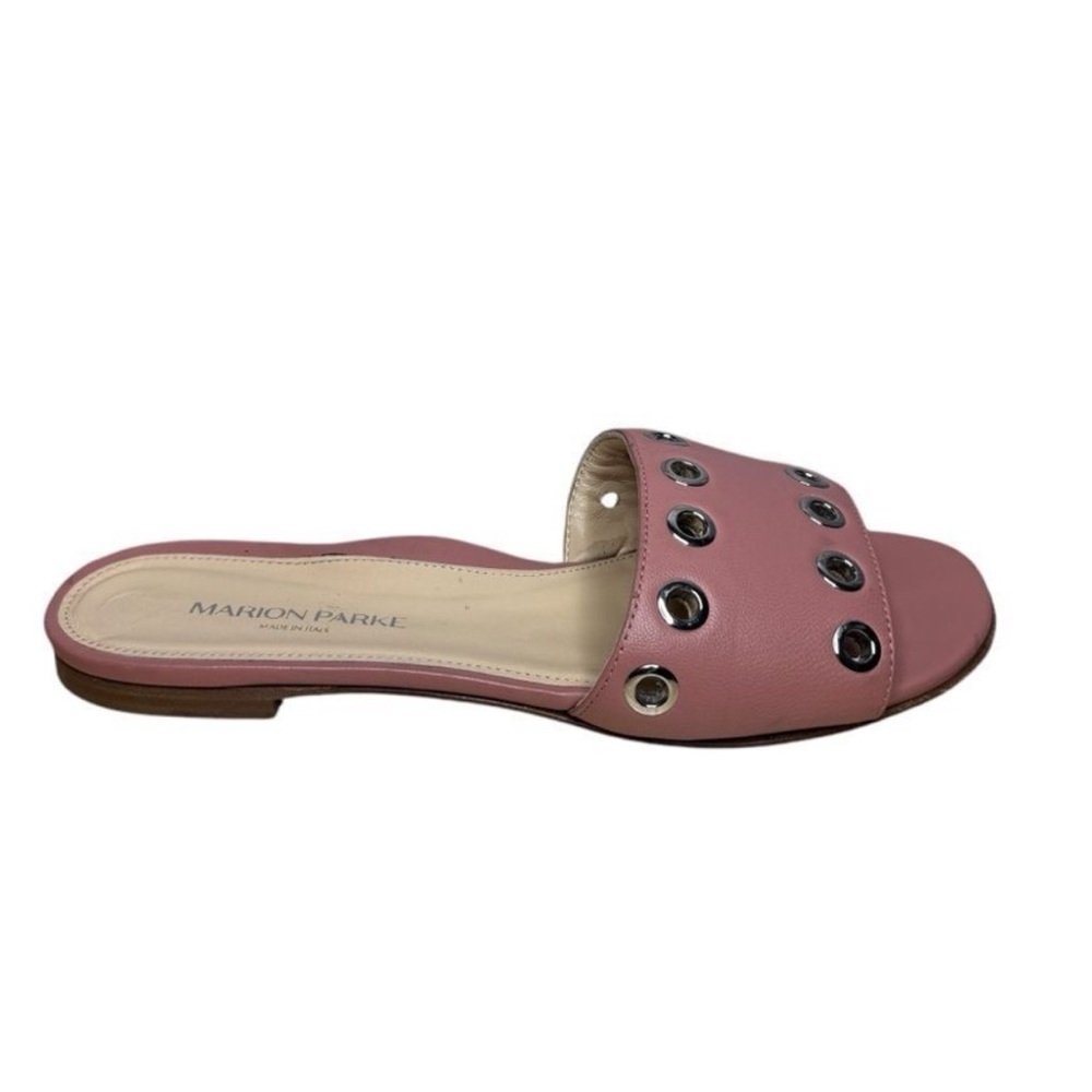 Marion Parke pink leather grommet slide sandals size 38 New Chic Quiet Luxury